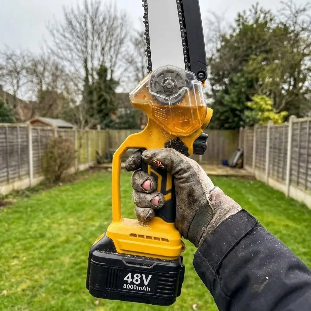 MiniSawX en una mano: 700 g, 48 V
